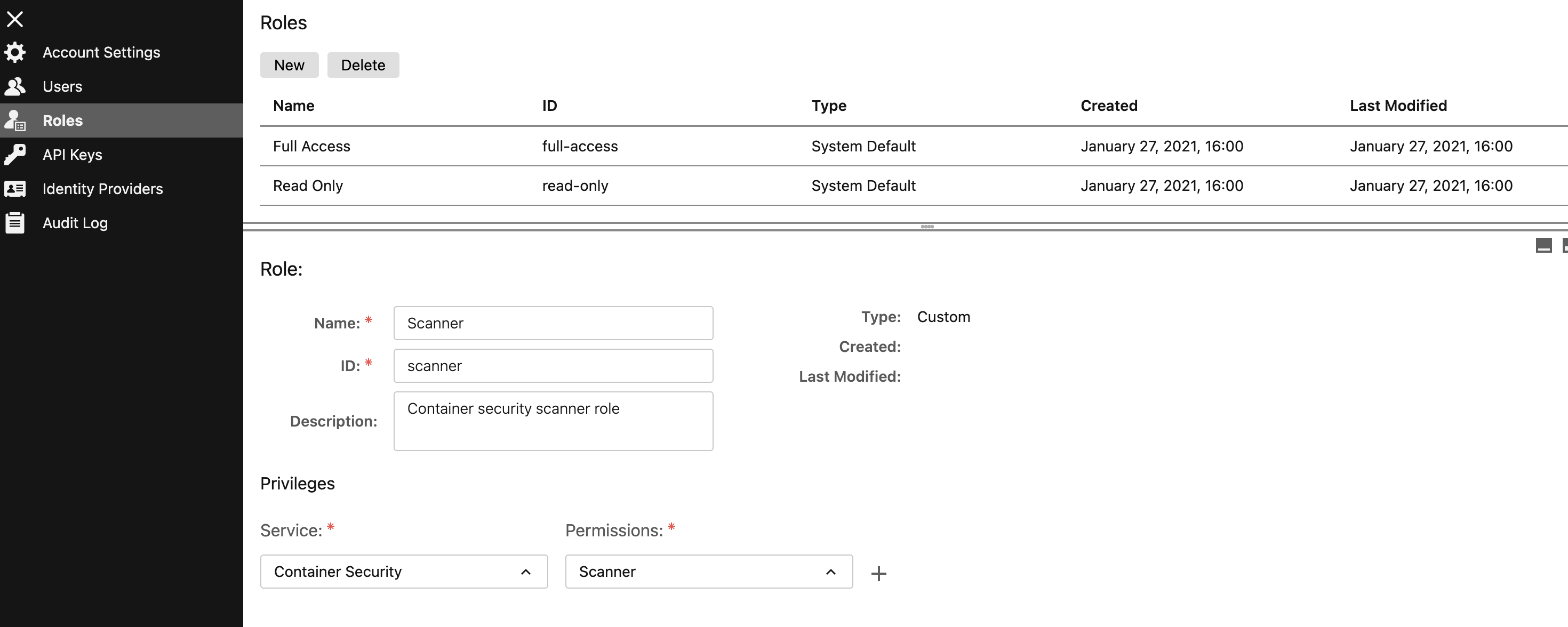 Create a new scanner role