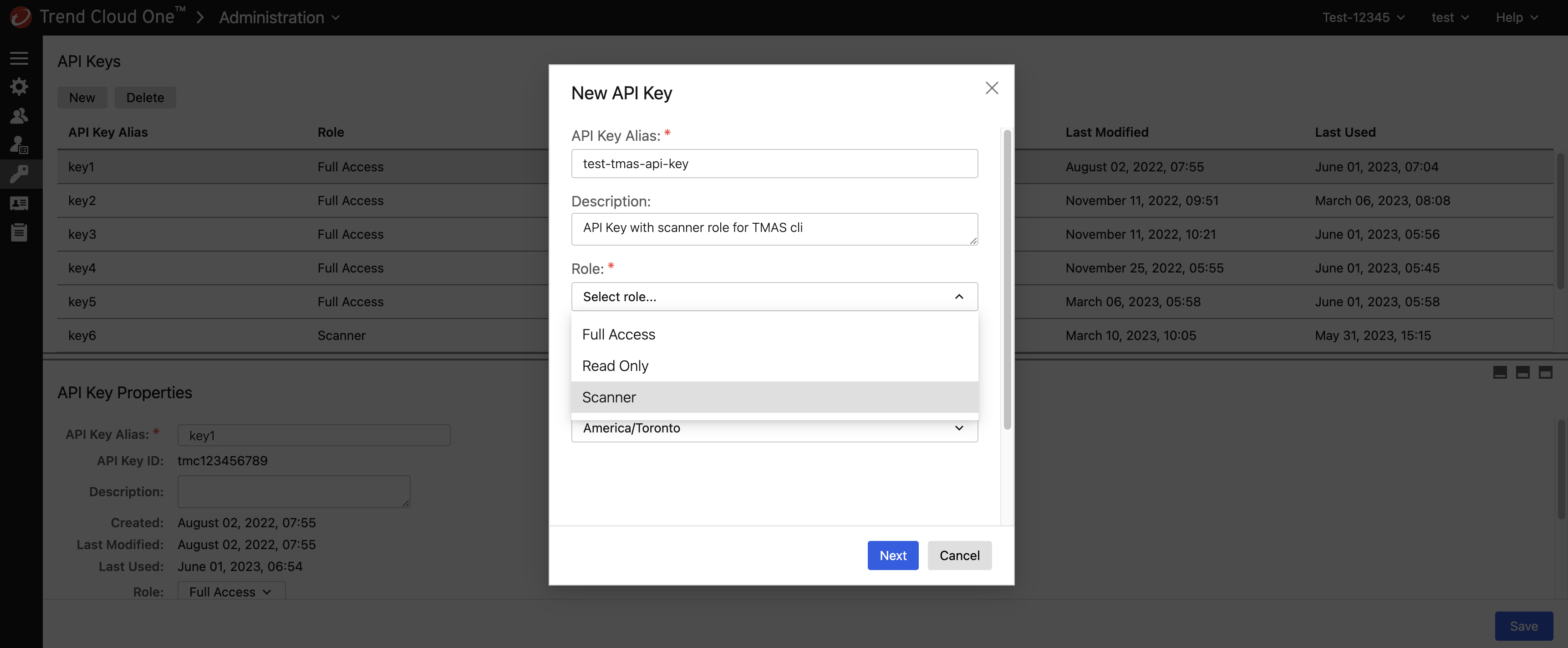 Manual creation of api key