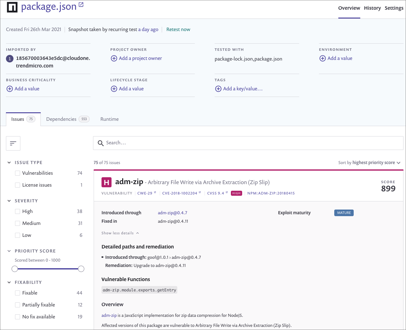 Image of vulnerabilities details page