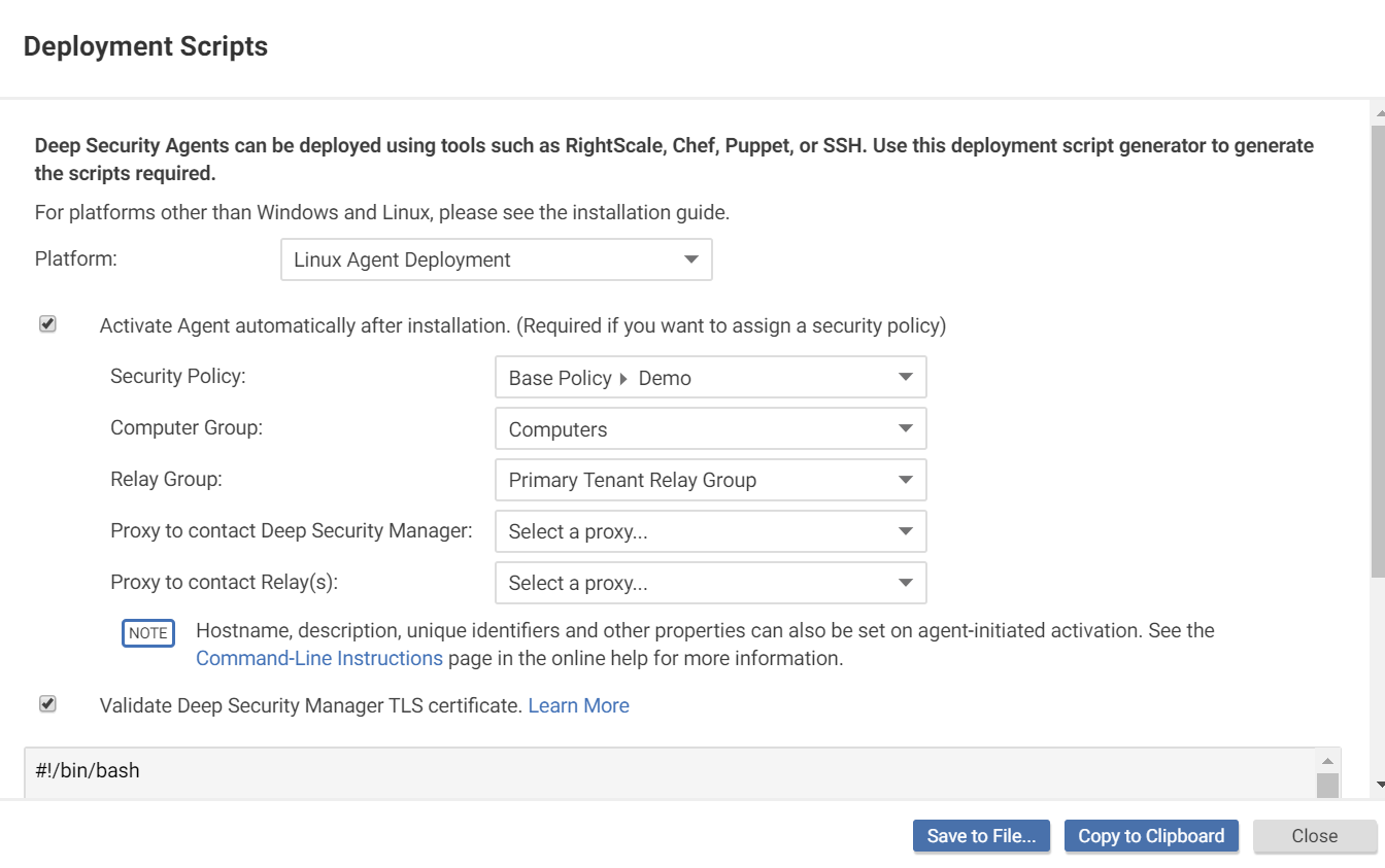 Deployment Scripts dialog box