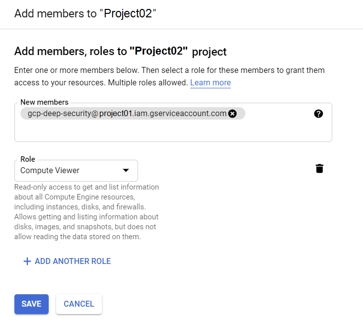 GCP Add members window